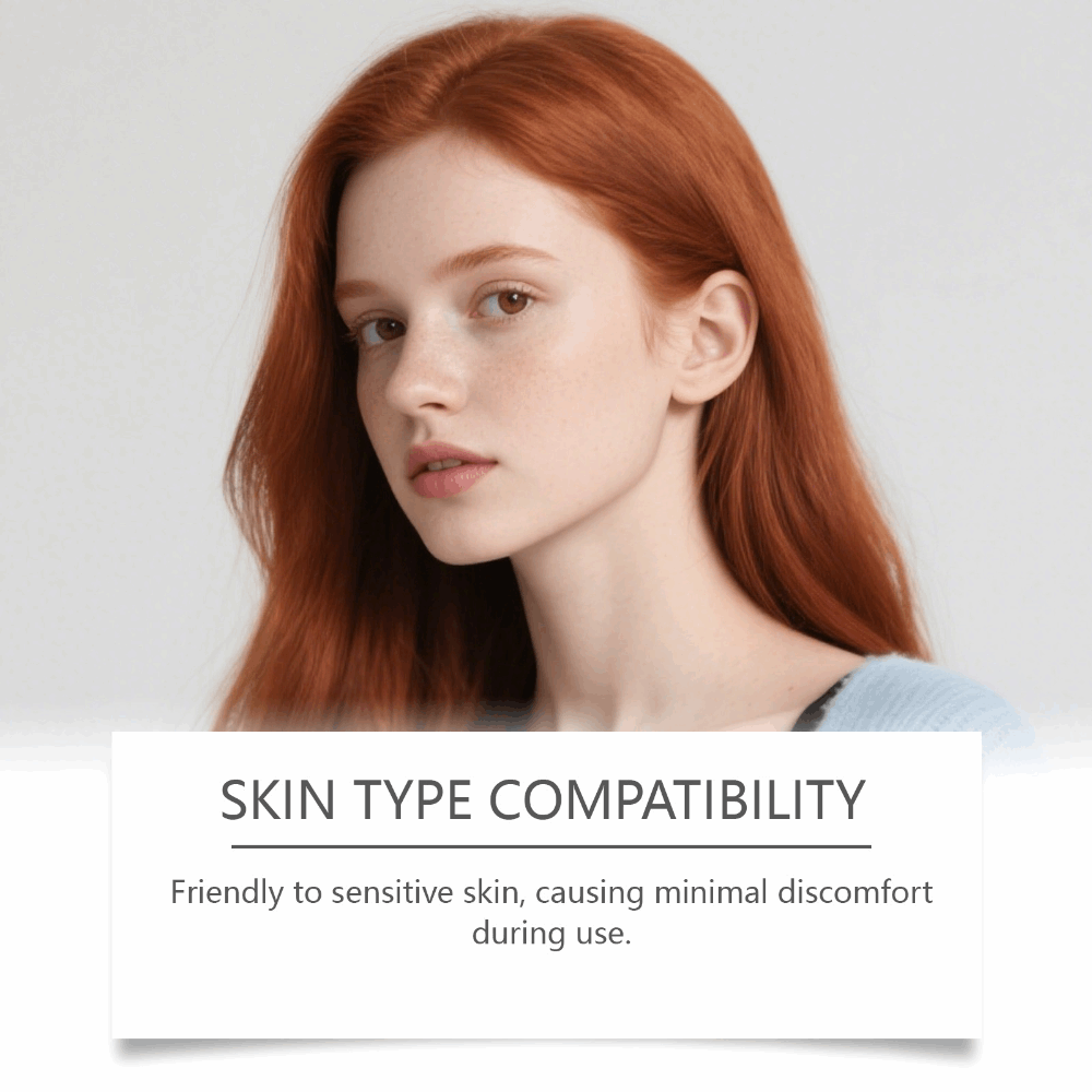 Woman with red hair against a light background with text about skin barrier strength.