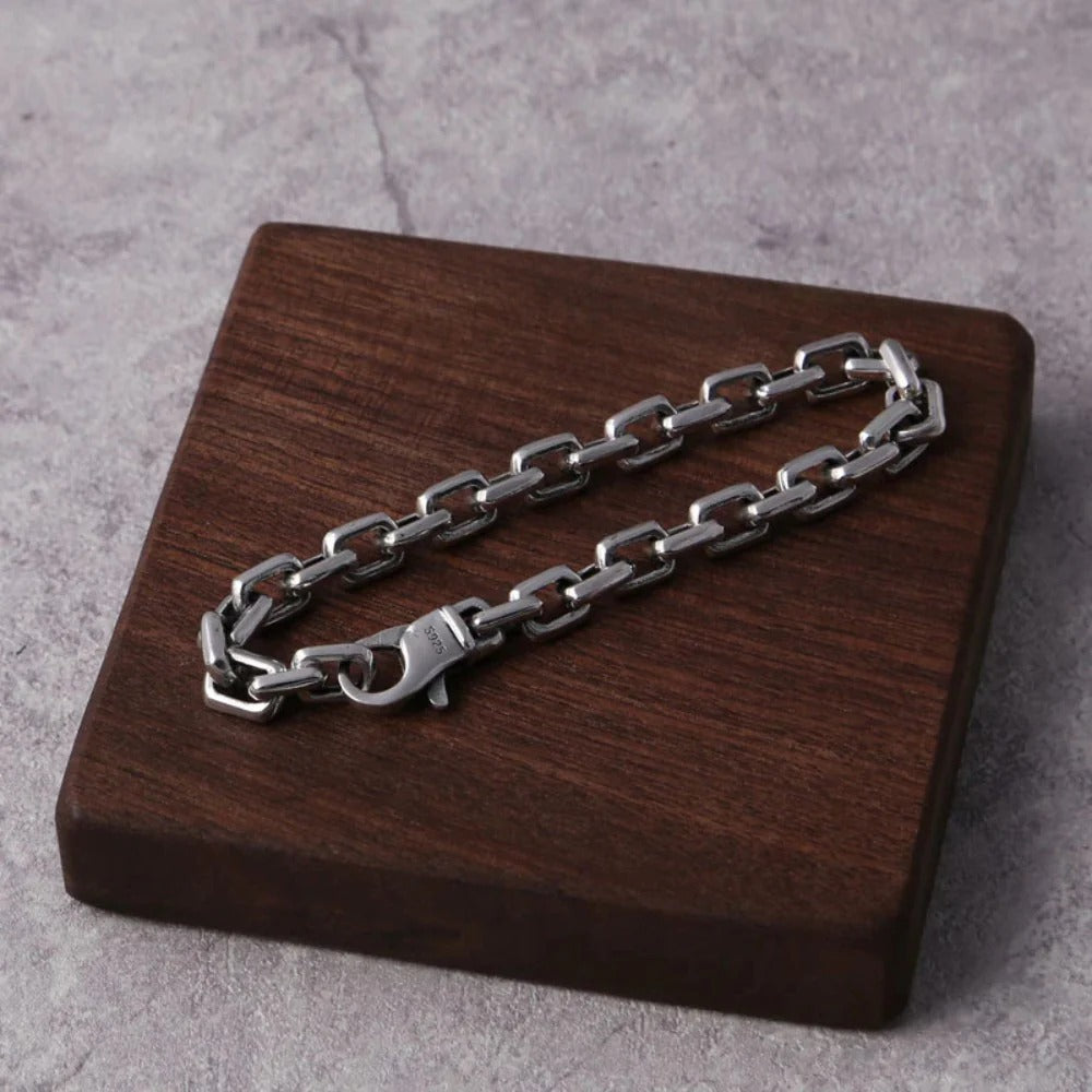 Vintage Thai Silver Men's Square Buckle Ring Bracelet