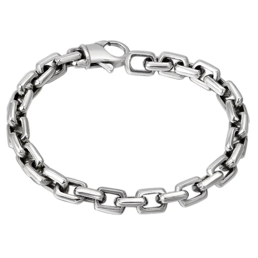 Vintage Thai Silver Men's Square Buckle Ring Bracelet