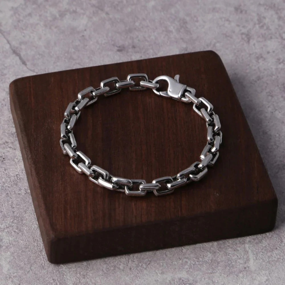 Vintage Thai Silver Men's Square Buckle Ring Bracelet