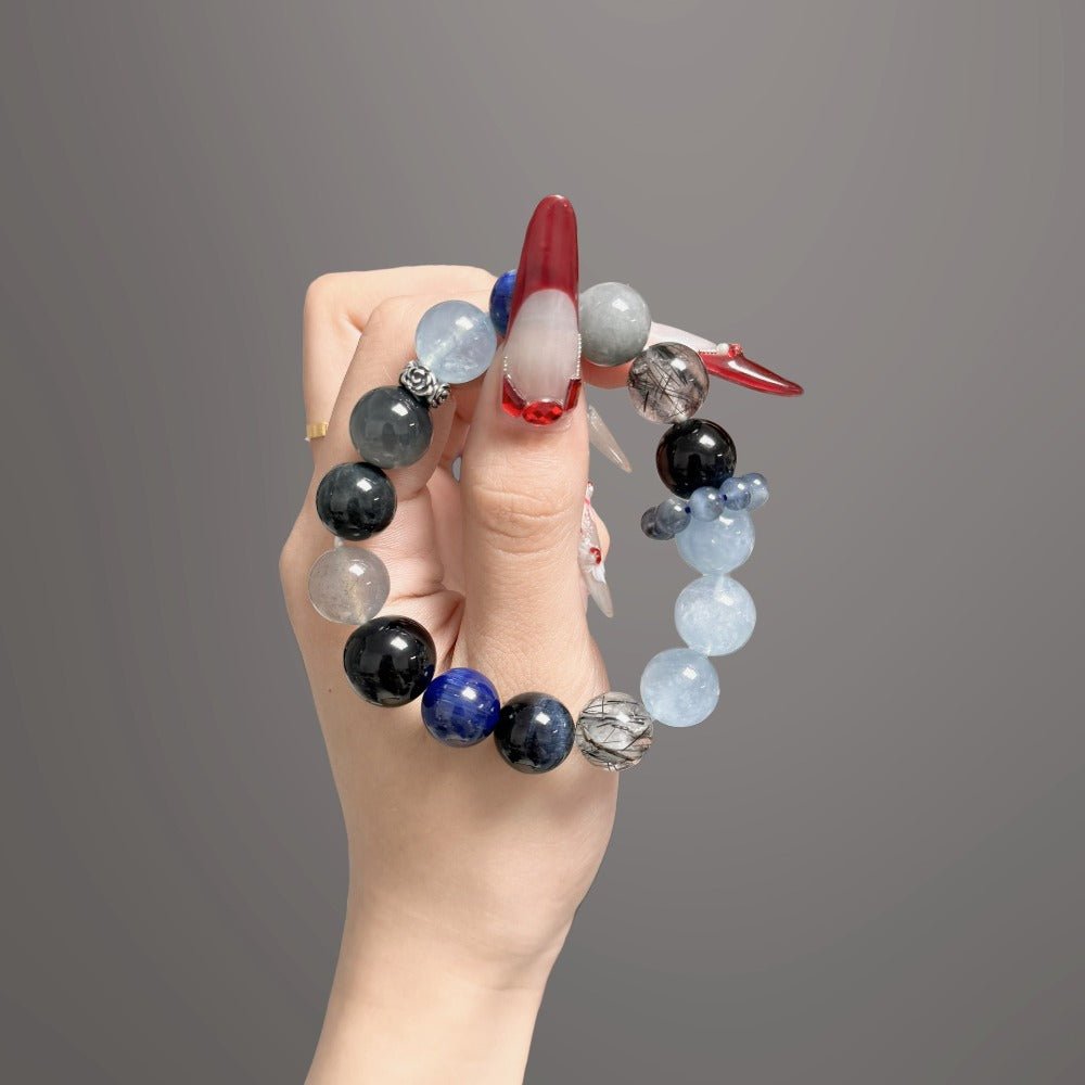 Natural crystal, aquamarine, obsidian and Kyanite bracelet, for both men and women. - joylif