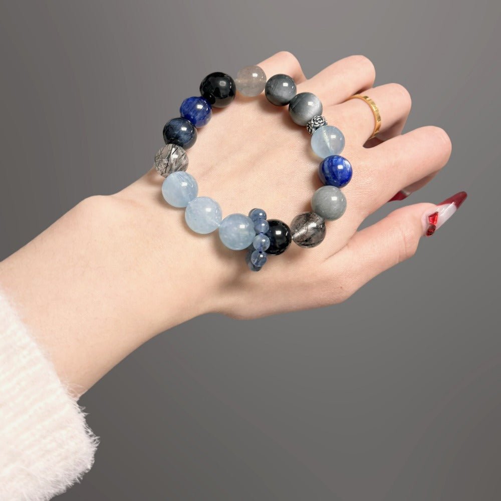 Natural crystal, aquamarine, obsidian and Kyanite bracelet, for both men and women. - joylif