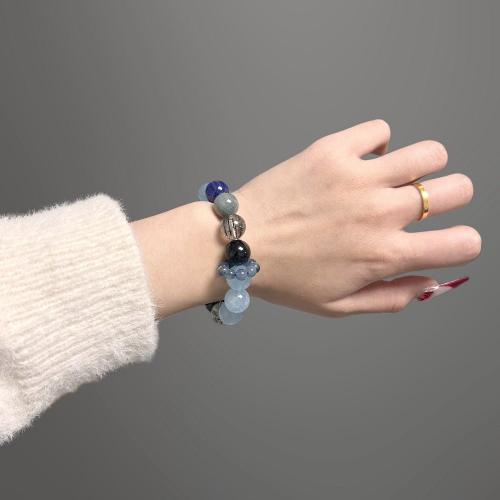 Natural crystal, aquamarine, obsidian and Kyanite bracelet, for both men and women. - joylif