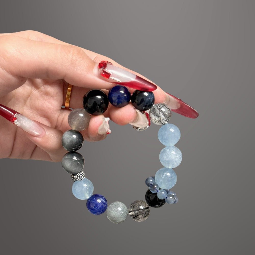 Natural crystal, aquamarine, obsidian and Kyanite bracelet, for both men and women. - joylif
