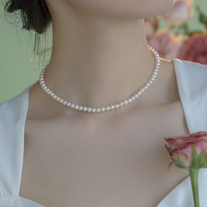 3-5MM Natural Freshwater Pearl Necklace - Nearly Perfectly Round Pearls with Minimal Blemishes - Natural Freshwater Pearl Collar Necklace for Neckwear