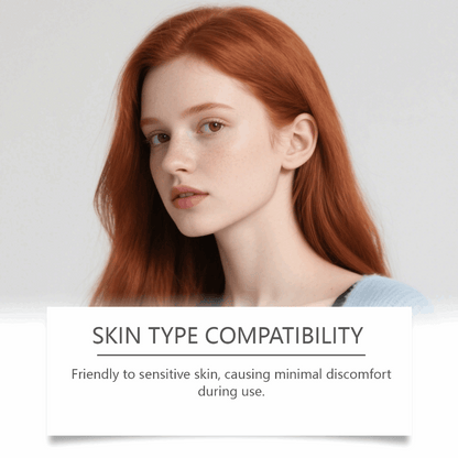 Woman with red hair against a light background with text about skin barrier strength.