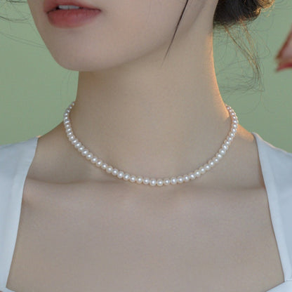 3-5MM Natural Freshwater Pearl Necklace - Nearly Perfectly Round Pearls with Minimal Blemishes - Natural Freshwater Pearl Collar Necklace for Neckwear