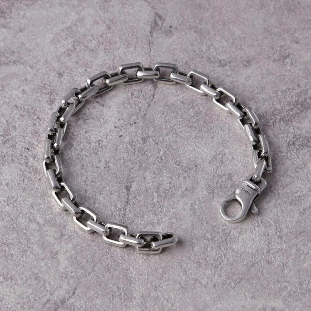 Vintage Thai Silver Men's Square Buckle Ring Bracelet