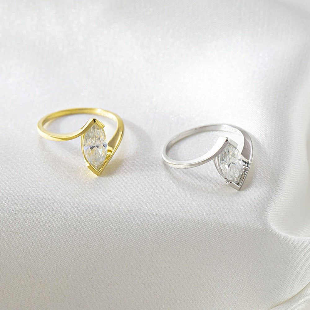 5*10mm Marquise - Cut Moissanite Ring‌ 18K Gold Plated Ins style for women - joylif