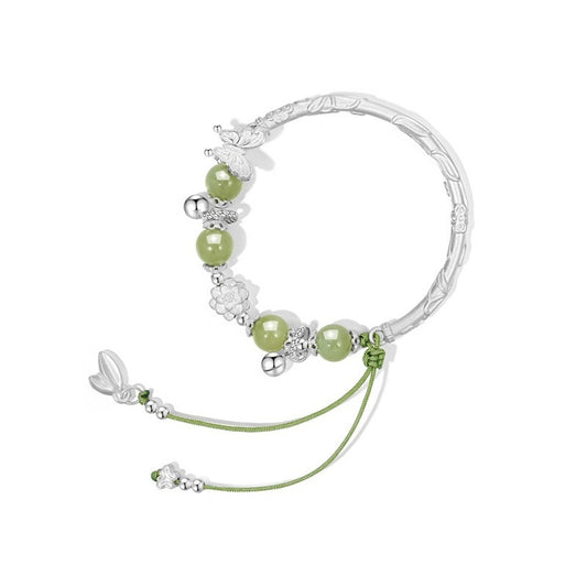 Elegant lotus rhyme bell bracelet Flowering silver bracelet Butterfly tassel half bracelet half chain bracelet