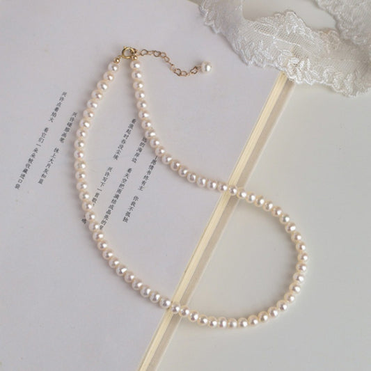 3-5MM Natural Freshwater Pearl Necklace - Nearly Perfectly Round Pearls with Minimal Blemishes - Natural Freshwater Pearl Collar Necklace for Neckwear