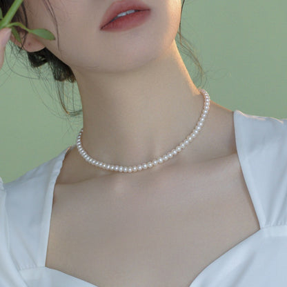 3-5MM Natural Freshwater Pearl Necklace - Nearly Perfectly Round Pearls with Minimal Blemishes - Natural Freshwater Pearl Collar Necklace for Neckwear
