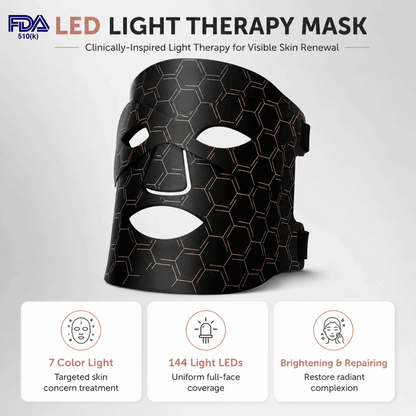 LED light therapy mask with FDA approval on a gray background