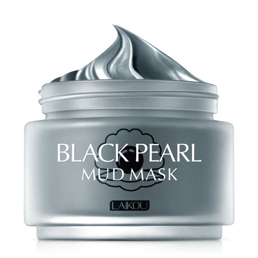 Jar of Black Pearl Mud Mask with visible brand name on a white background