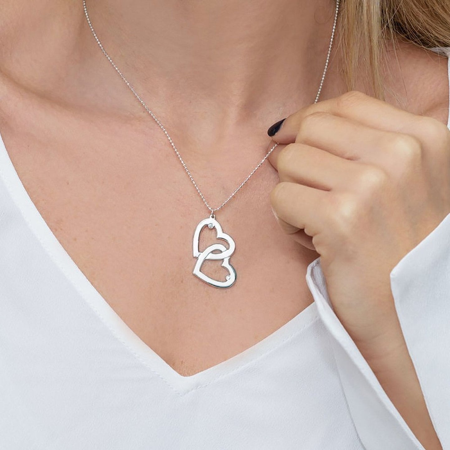 Double Heart Zirconia Diamond Necklace - joylif