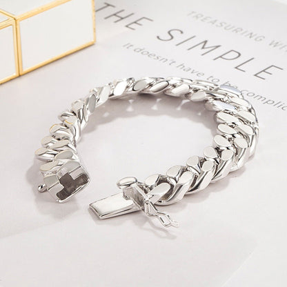 Men's 13.5MM White Copper Electroplated Thick Rhodium Gold Free Nickel Pure Handcrafted Hip - Hop Style Bracelet - joylif