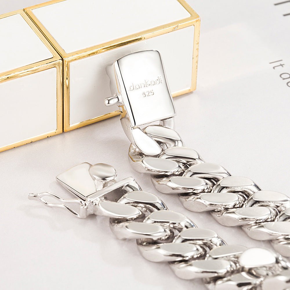 Men's 13.5MM White Copper Electroplated Thick Rhodium Gold Free Nickel Pure Handcrafted Hip - Hop Style Bracelet - joylif