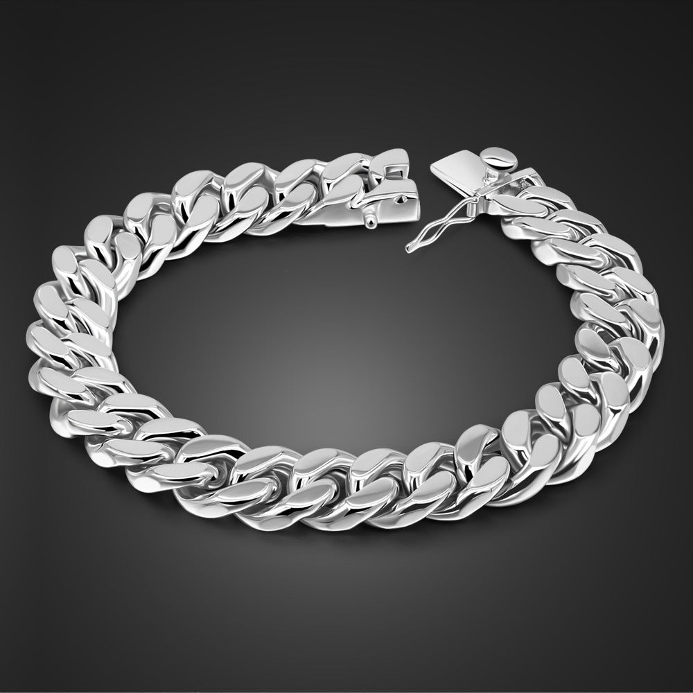 Men's 13.5MM White Copper Electroplated Thick Rhodium Gold Free Nickel Pure Handcrafted Hip - Hop Style Bracelet - joylif