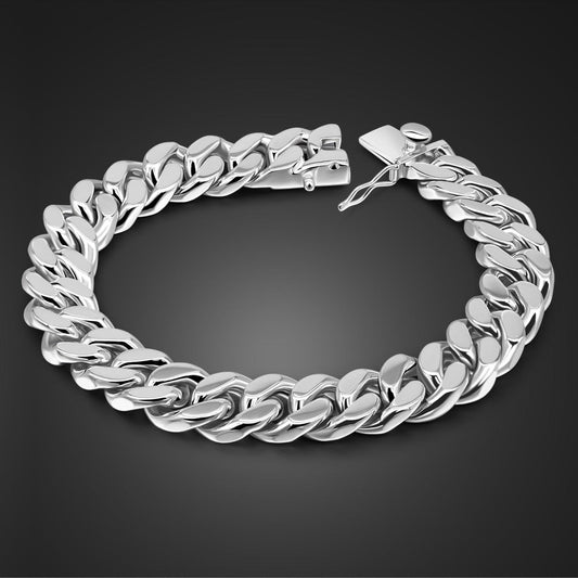 Men's 13.5MM White Copper Electroplated Thick Rhodium Gold Free Nickel Pure Handcrafted Hip - Hop Style Bracelet - joylif