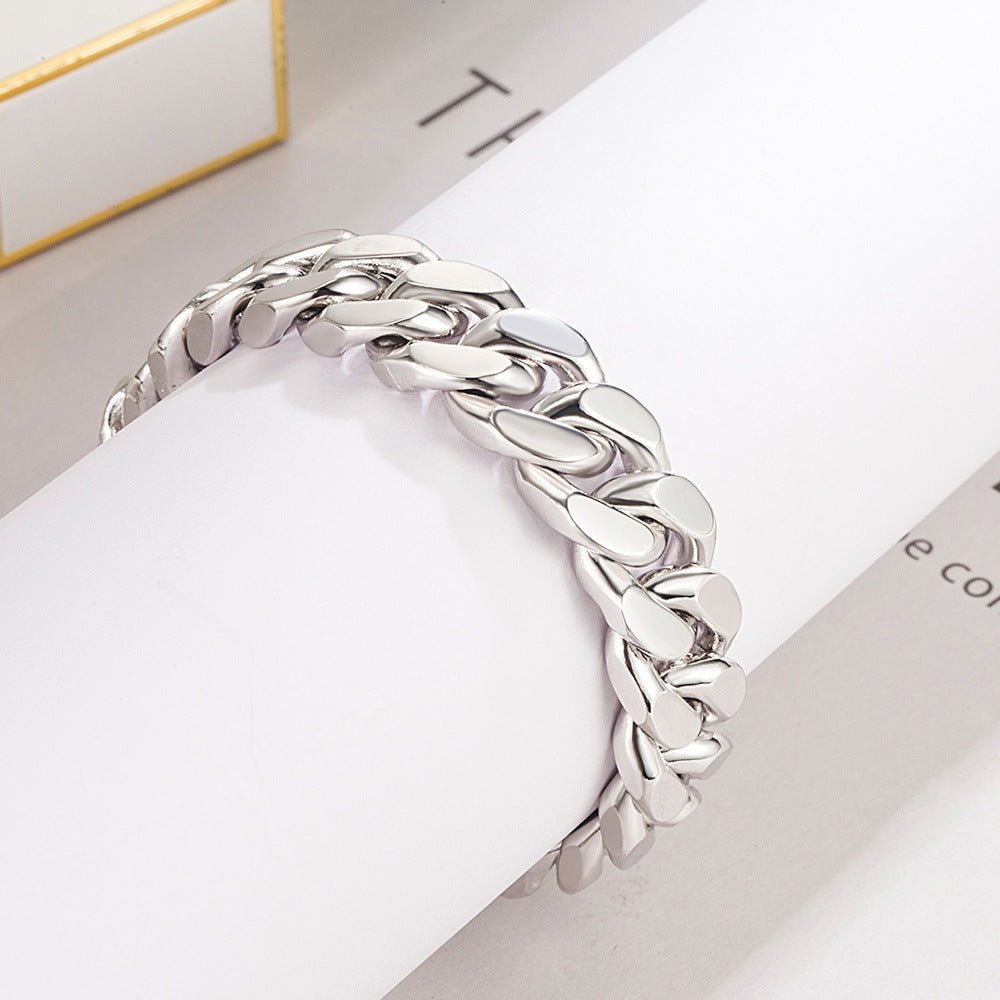 Men's 13.5MM White Copper Electroplated Thick Rhodium Gold Free Nickel Pure Handcrafted Hip - Hop Style Bracelet - joylif