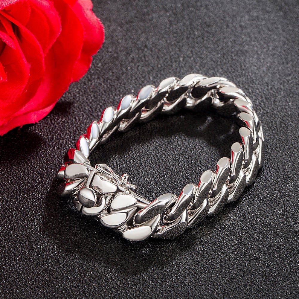 Men's 13.5MM White Copper Electroplated Thick Rhodium Gold Free Nickel Pure Handcrafted Hip - Hop Style Bracelet - joylif