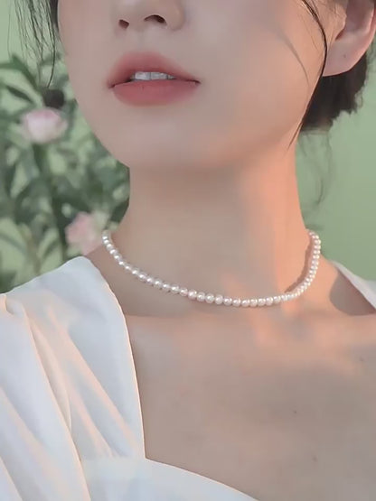 3-5MM Natural Freshwater Pearl Necklace - Nearly Perfectly Round Pearls with Minimal Blemishes - Natural Freshwater Pearl Collar Necklace for Neckwear
