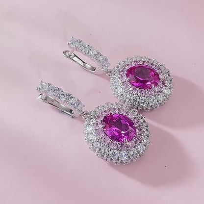 S925 sterling silver 8*10mm oval rubellite women's earrings