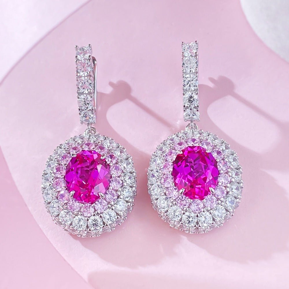S925 sterling silver 8*10mm oval rubellite women's earrings - joylif