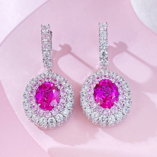 S925 sterling silver 8*10mm oval rubellite women's earrings - joylif