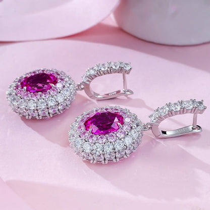 S925 sterling silver 8*10mm oval rubellite women's earrings - joylif