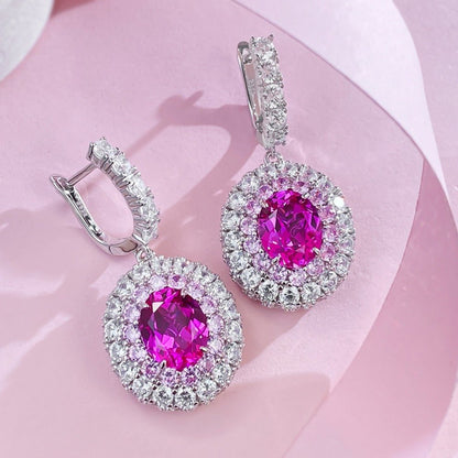 S925 sterling silver 8*10mm oval rubellite women's earrings - joylif