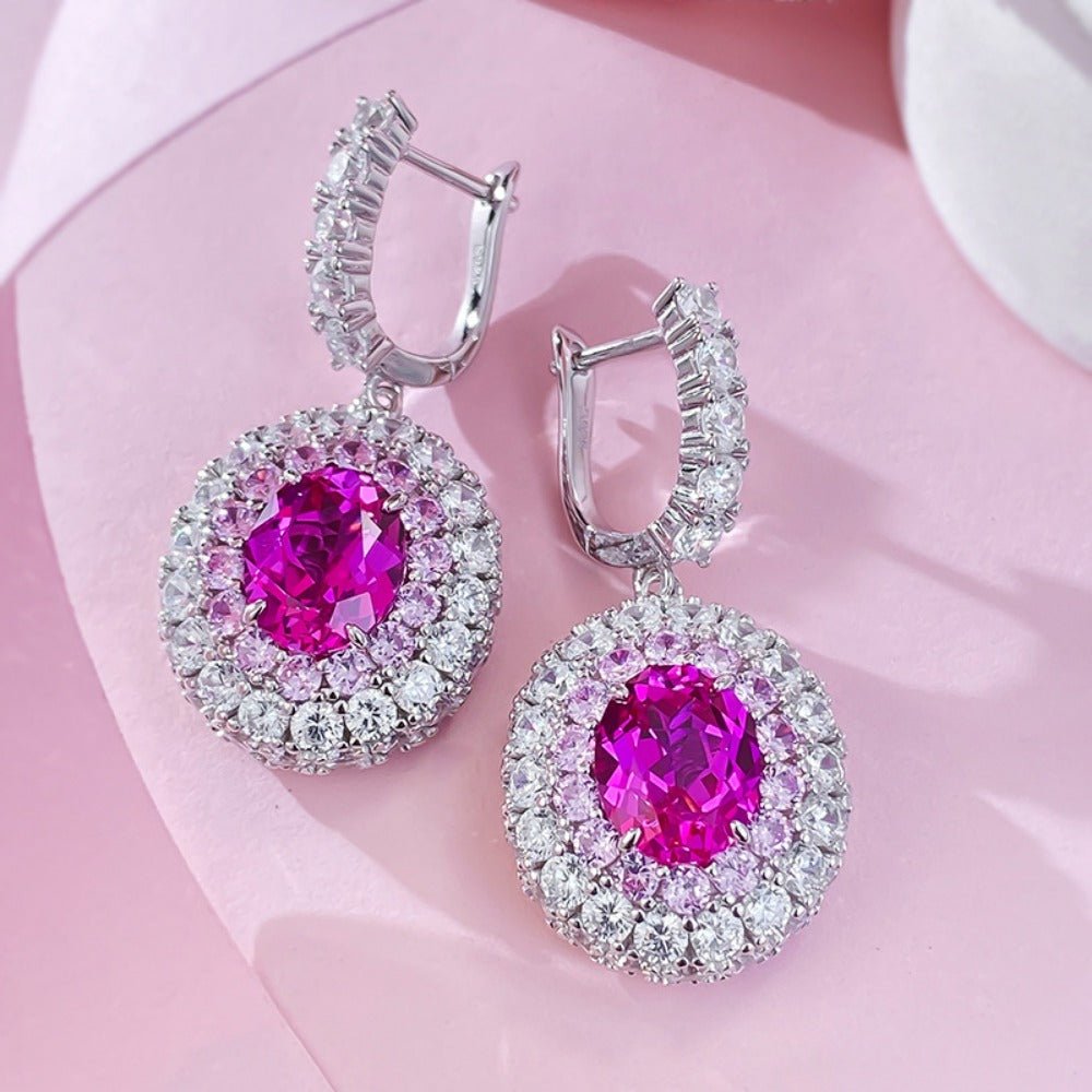 S925 sterling silver 8*10mm oval rubellite women's earrings - joylif