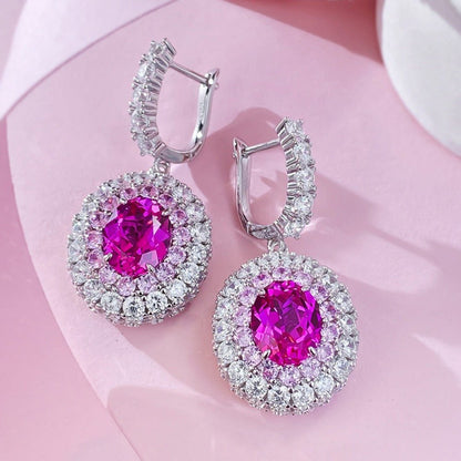 S925 sterling silver 8*10mm oval rubellite women's earrings - joylif